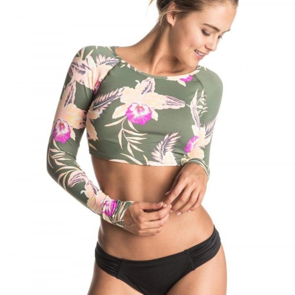 ROXY Castaway Floral Knotted Crop Rash Vest Top